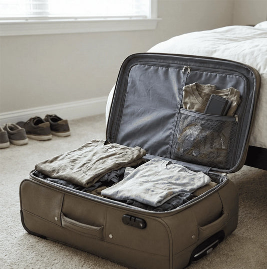 Traceur GPS glissé dans la poche intérieure d'une valise - protection antivol pour bagages